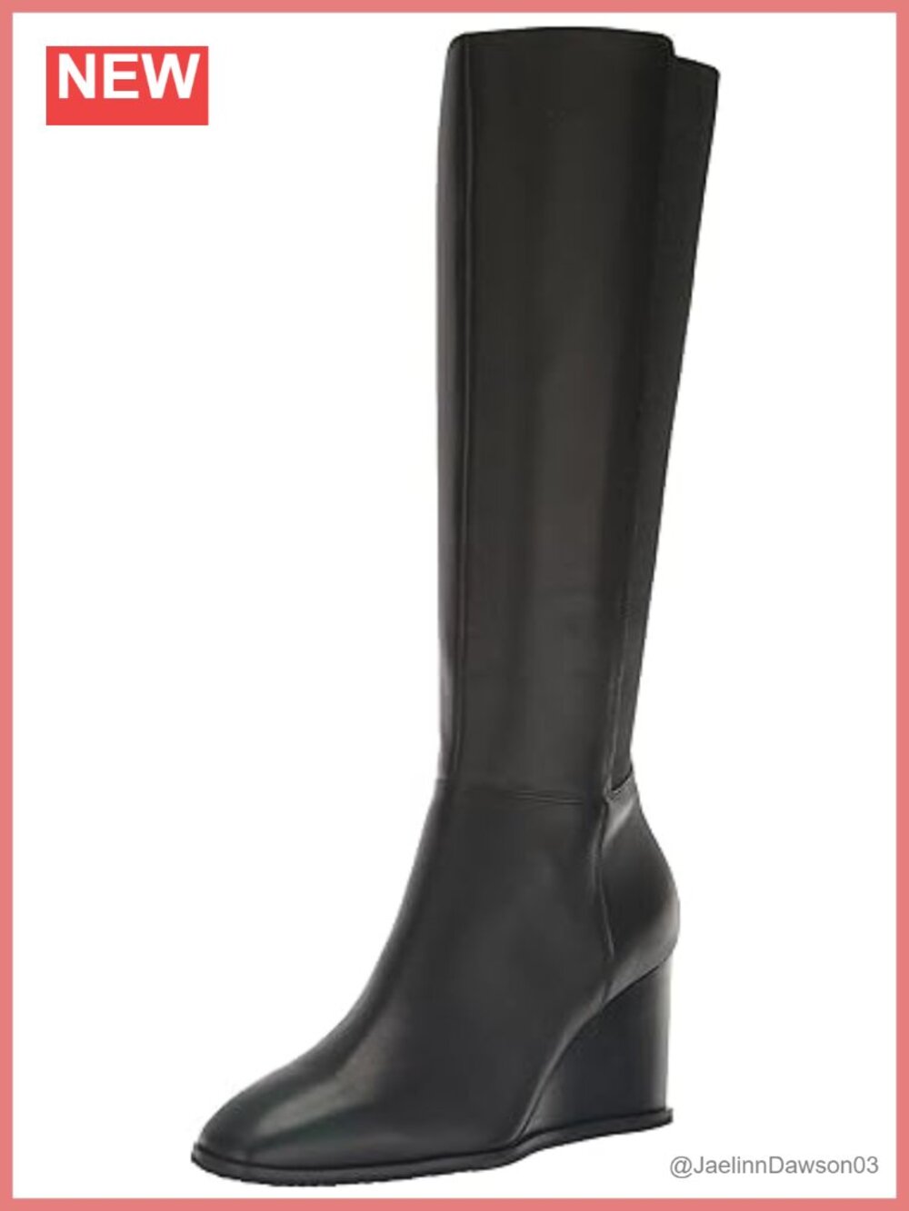 Knee High Leather Boots Memory Foam Padded Sock Stacked Wedge Heel Square Toe